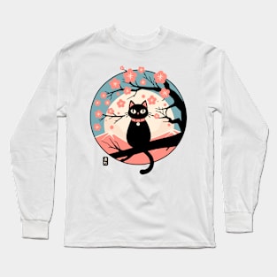 Sakura Black Cat Long Sleeve T-Shirt